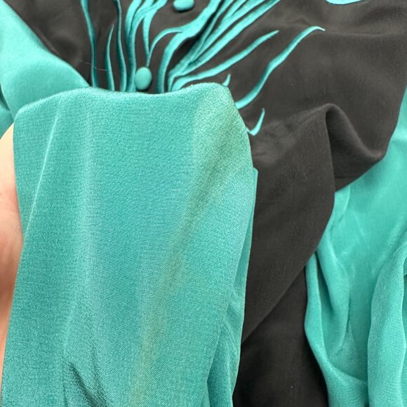 Vintage Bob Mackie Wearable Art Shirt Silk Western 90s Blouse Teal Black 1X READ - Picture 9 of 9